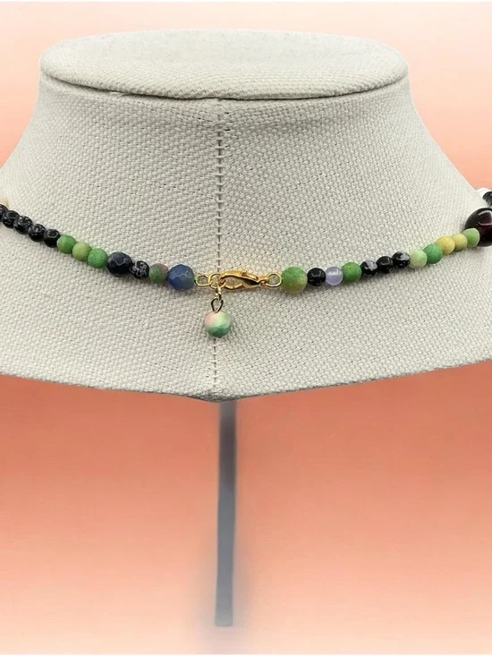 Handcrafted Multicolor Bead Necklace with Pink Drop Earrings - Picture 3 of 9